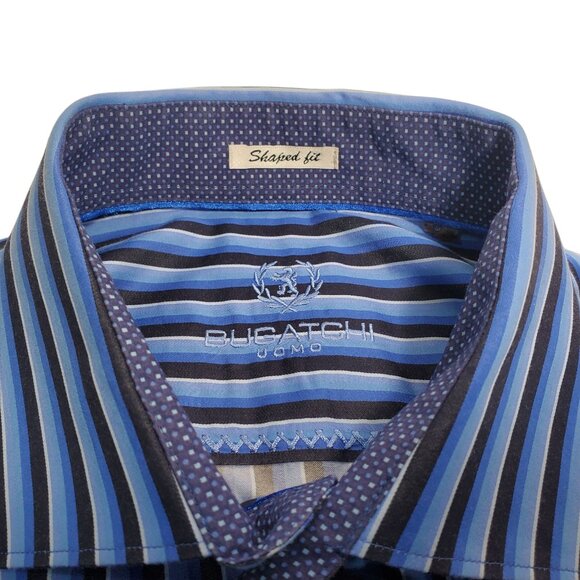 Bugatchi Uomo Mens XL Blue Black Striped Shaped Fit Long Sleeve Button-Up Shirt - Picture 5 of 10